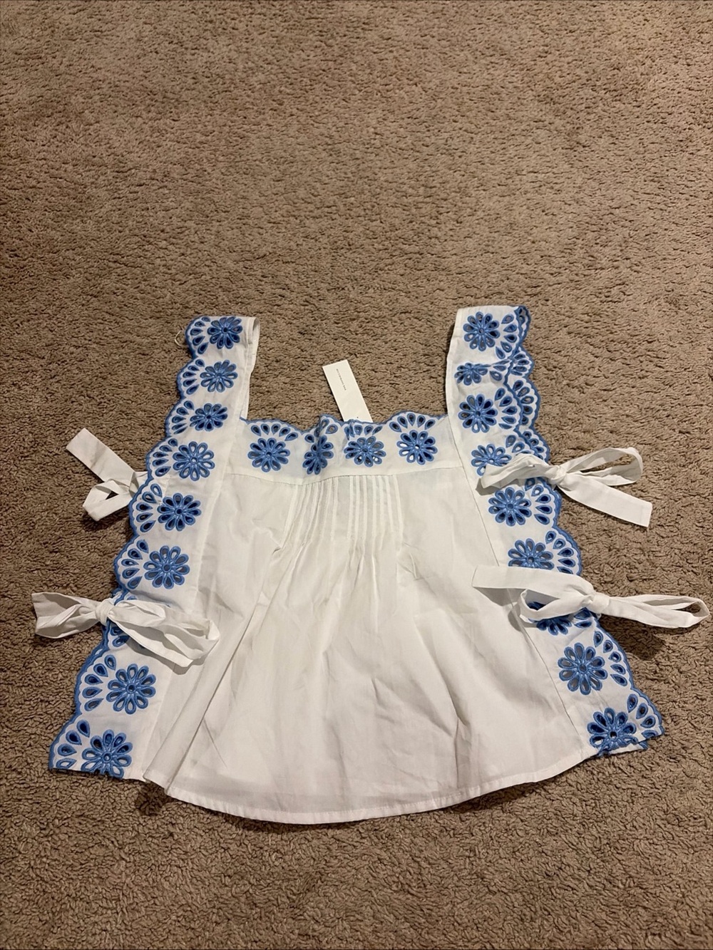 NWT Mable Anthropologie Blue White 100% Cotton Floral Shirt Top Blouse Large